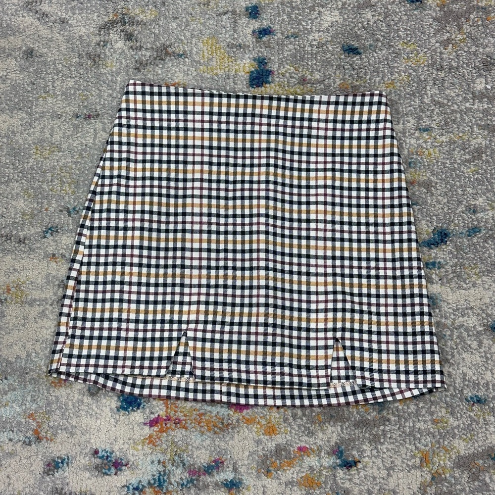 Gianni Bini Black, White & Mustard Checked Mini Skirt